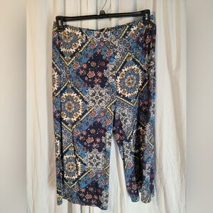 Womens Baroque Floral Patterned Wide-Leg Cropped Pants